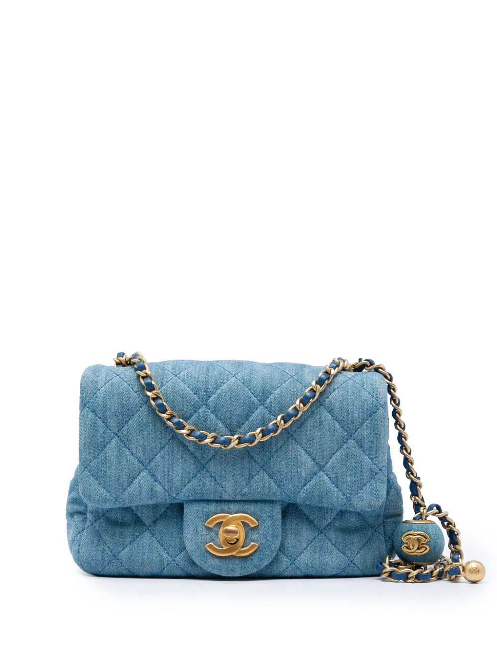 CHANEL Pre-Owned 2021-2026 Mini Square Classic Denim Pearl Crush Single Flap crossbody bag - Blau