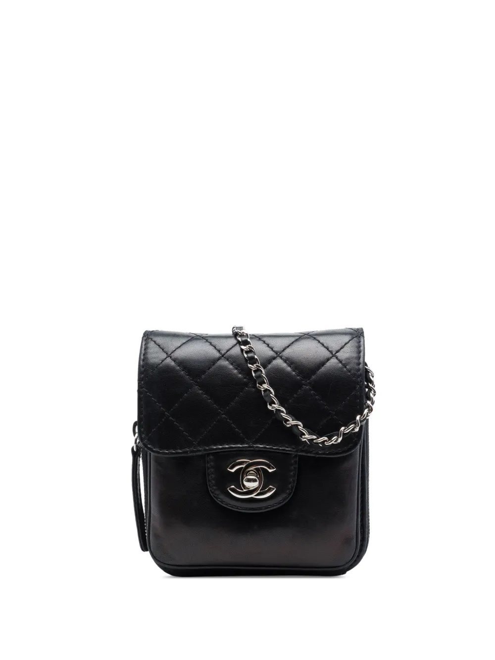 CHANEL Pre-Owned 2012 CC Quilted Lambskin Clams Wallet on Chain crossbody bag - Nero