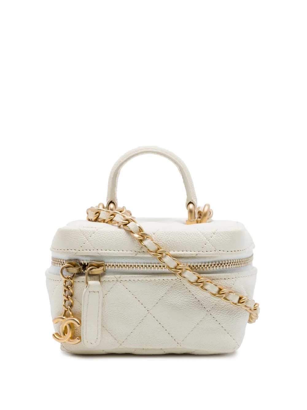 CHANEL Pre-Owned 2021 Mini Caviar Chain Zip Around Vanity Case satchel - Weiß