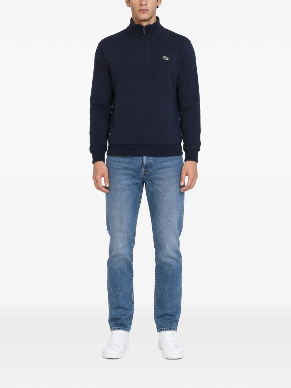 Lacoste Trui met logo-patch en kwartrits Blauw