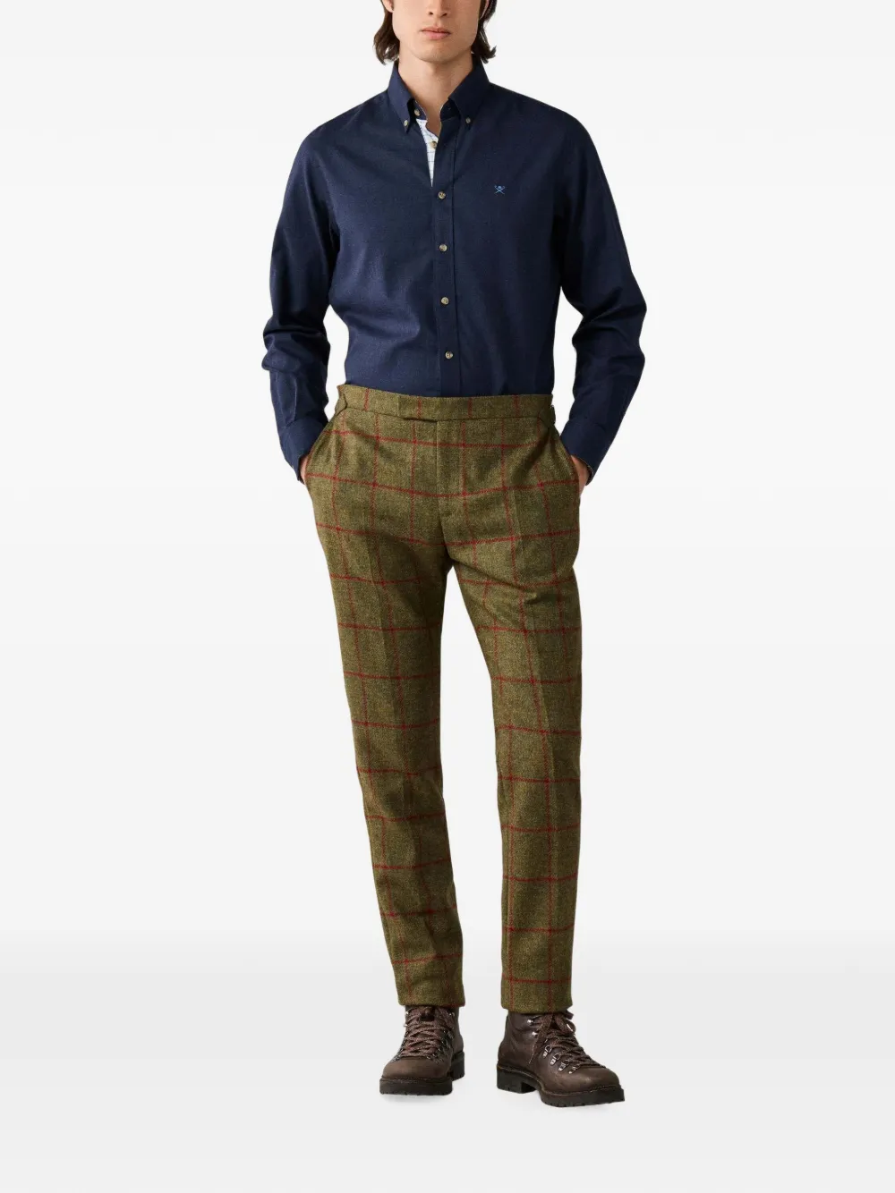 Hackett London Brompton button-down flanellen overhemd Groen