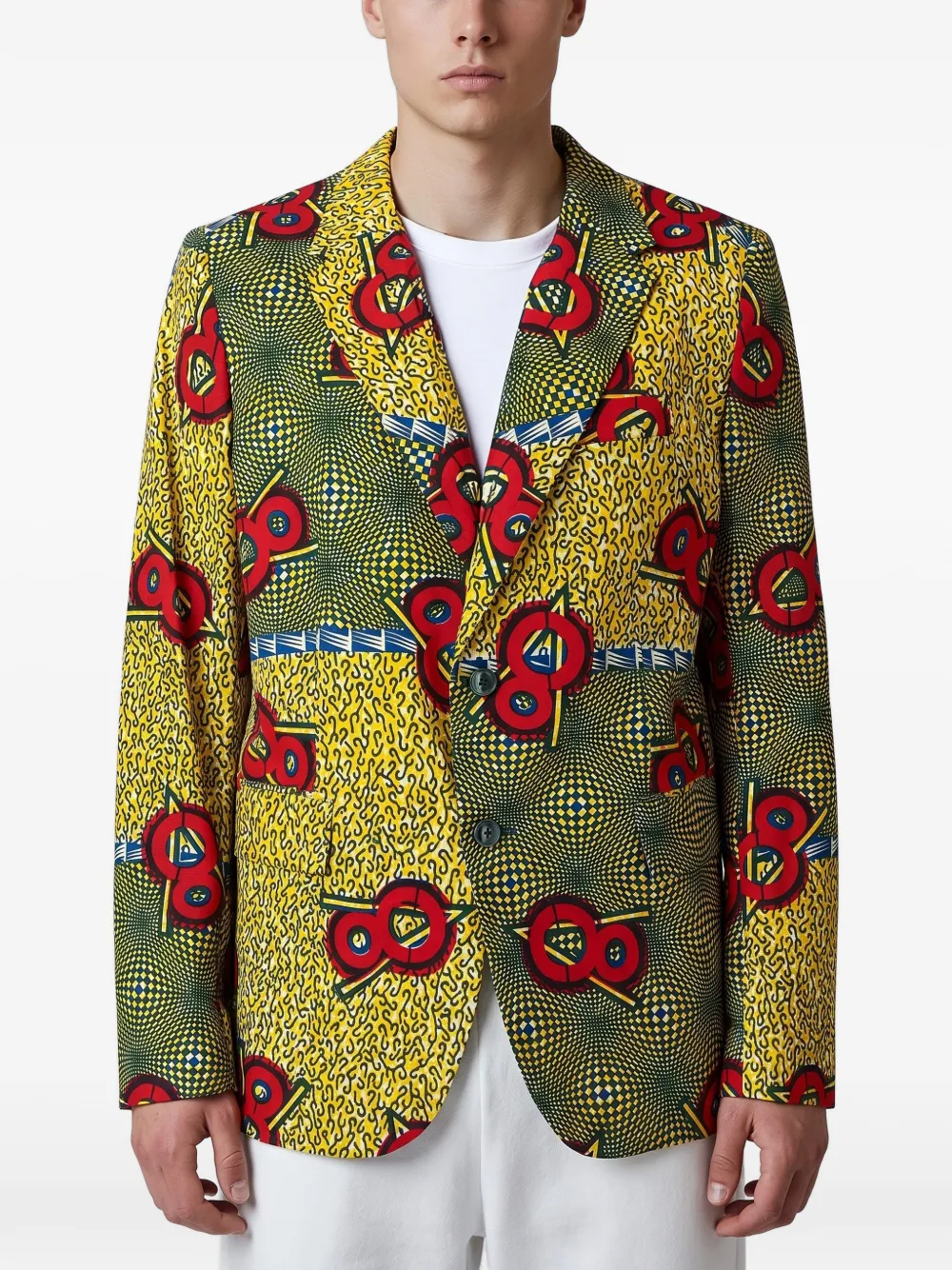 Pre-owned Vintage Graphic-print Single-breasted Blazer In Yellow