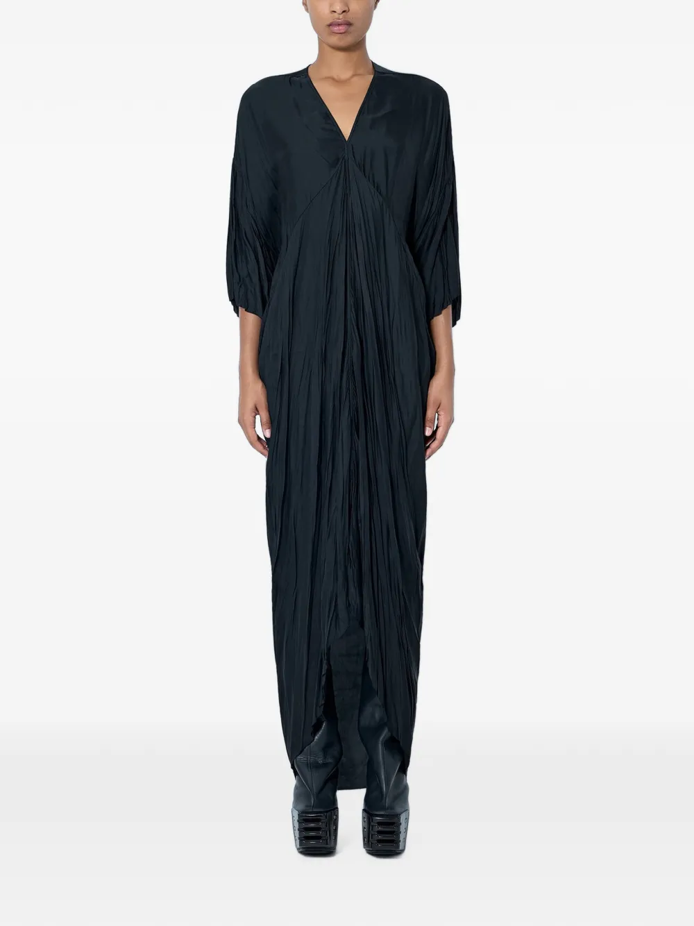 Rick Owens pleated V-neck maxi dress Zwart