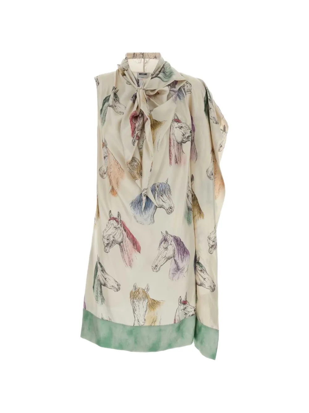 Moschino horse-print pussy-bow dress - Toni neutri
