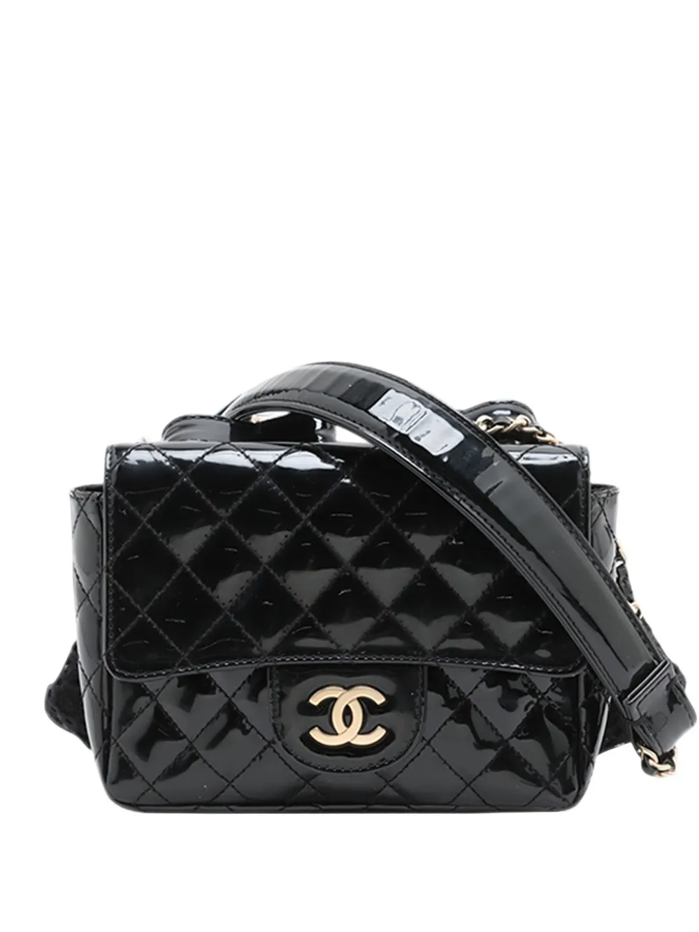 CHANEL Pre-Owned 2009-2010 mini Lace Kiss Lock Flap Double Bag Schultertasche aus Lackleder - Schwarz