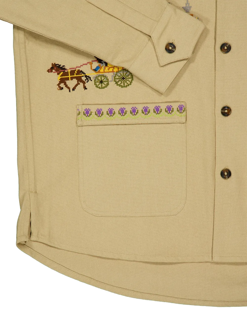Baziszt Tusken shirtjack met borduurwerk en katoenen print Beige