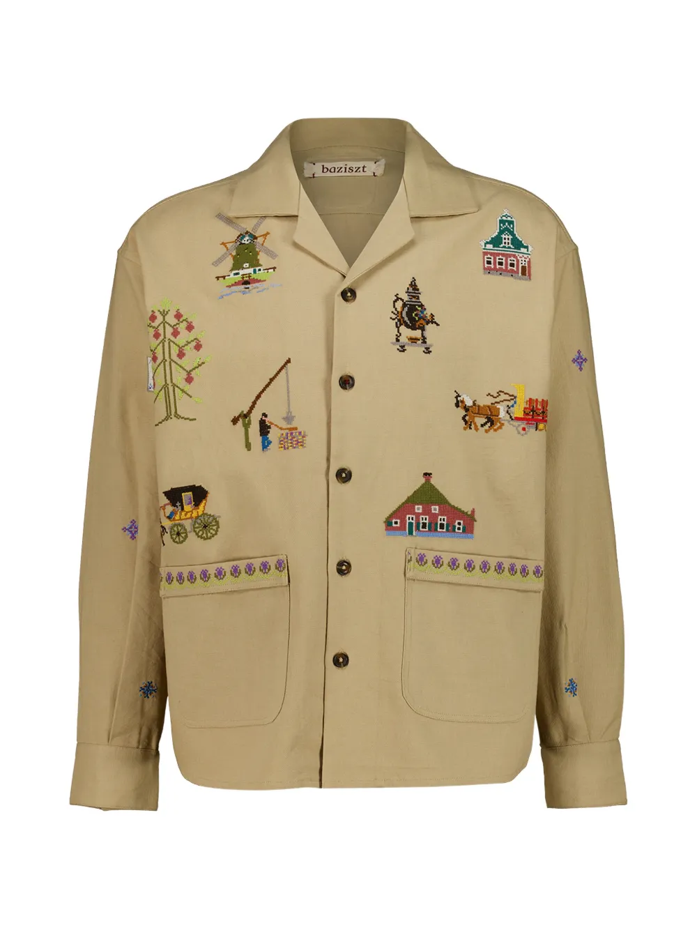 Baziszt Tusken embroidered cotton overshirt - Toni neutri