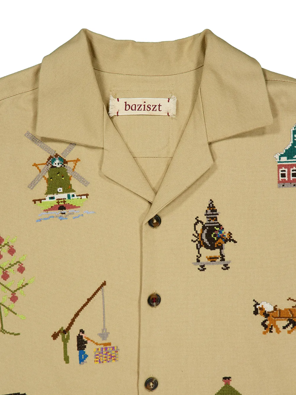 Baziszt Tusken shirtjack met borduurwerk en katoenen print Beige