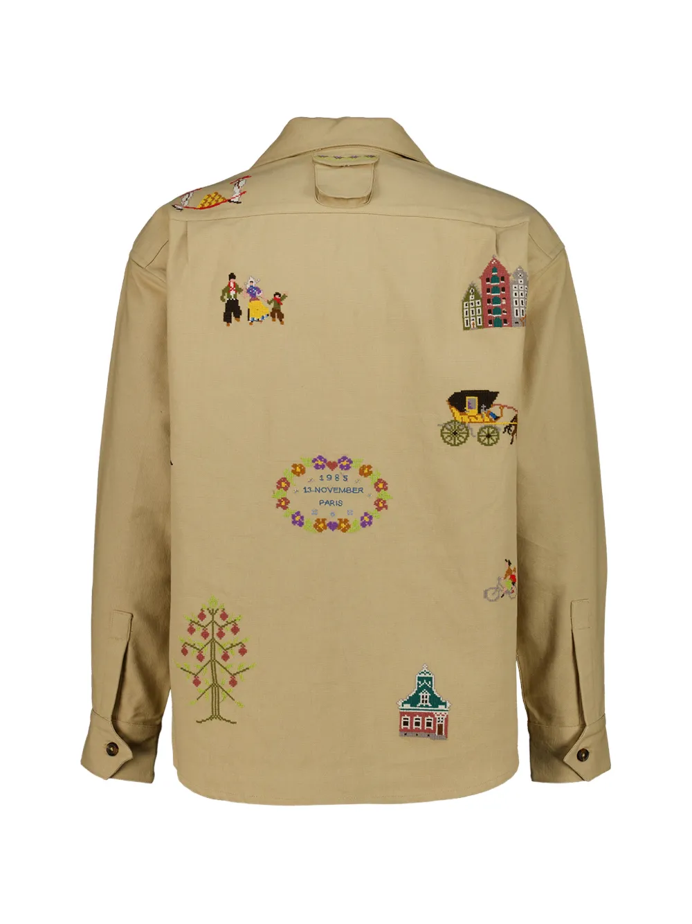 Baziszt Tusken shirtjack met borduurwerk en katoenen print Beige