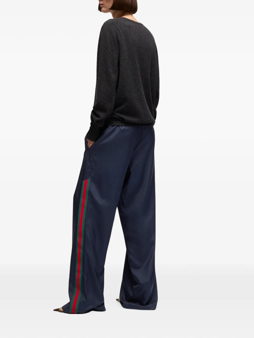 Gucci Web-stripe silk trousers Blauw