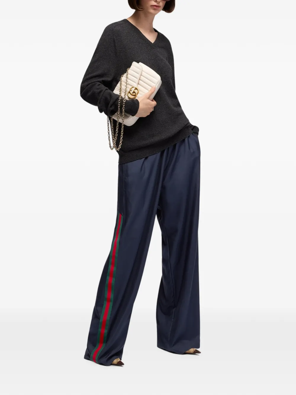 Gucci Web-stripe silk trousers Blauw