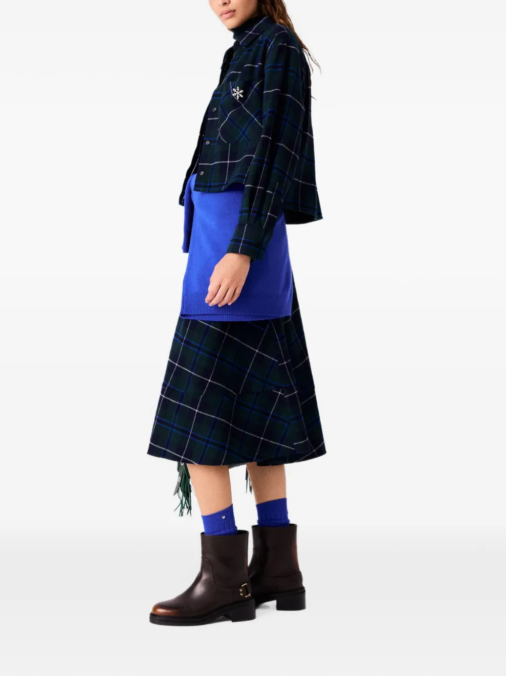 Maje checked snowflake-patch cropped jacket Groen