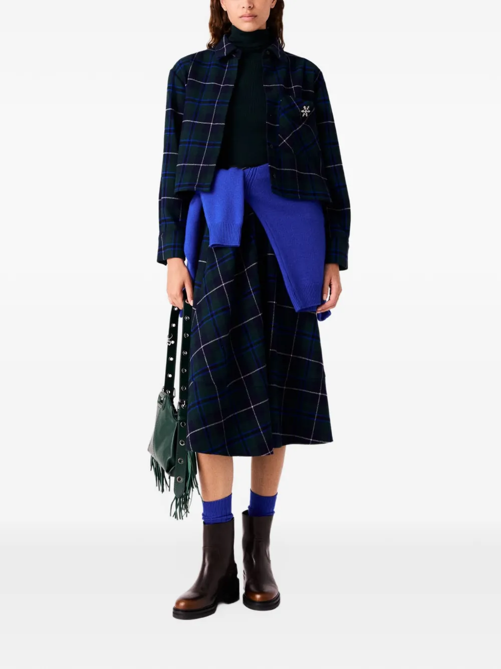 Maje checked snowflake-patch cropped jacket Groen