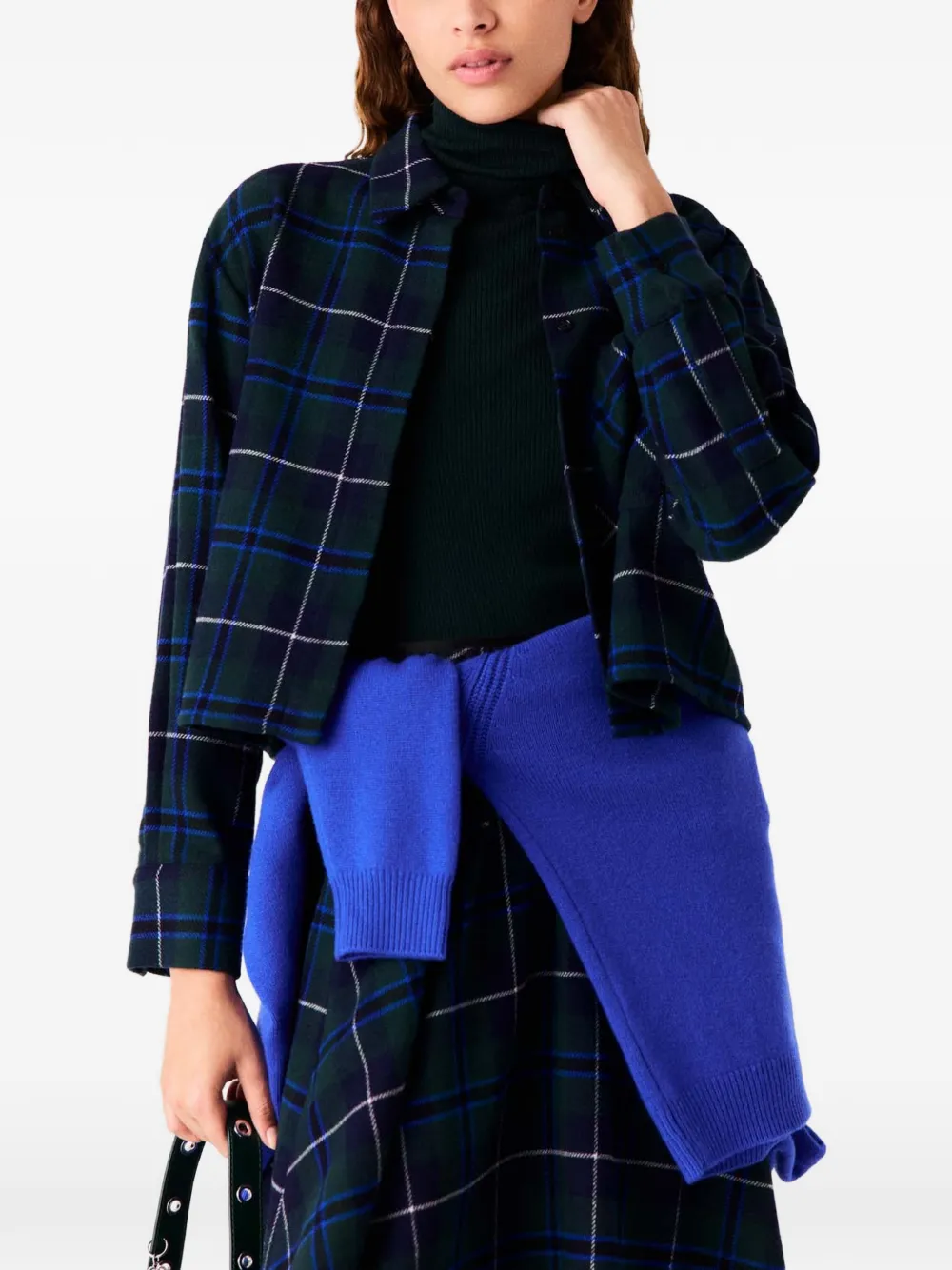 Maje checked snowflake-patch cropped jacket Groen