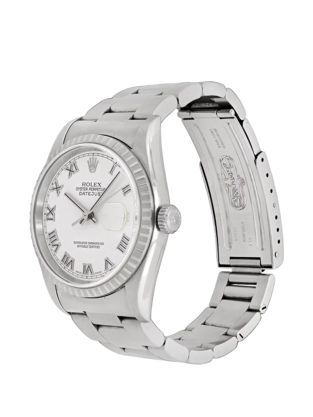 Rolex 2004 Datejust Armbanduhr mit geriffelter Lünette 36mm - Weiß