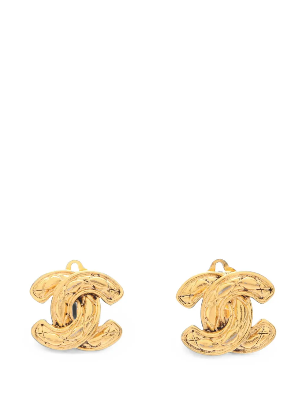 CHANEL Pre-Owned Orecchini a clip CC placcati in oro con design trapuntato 1970-1980