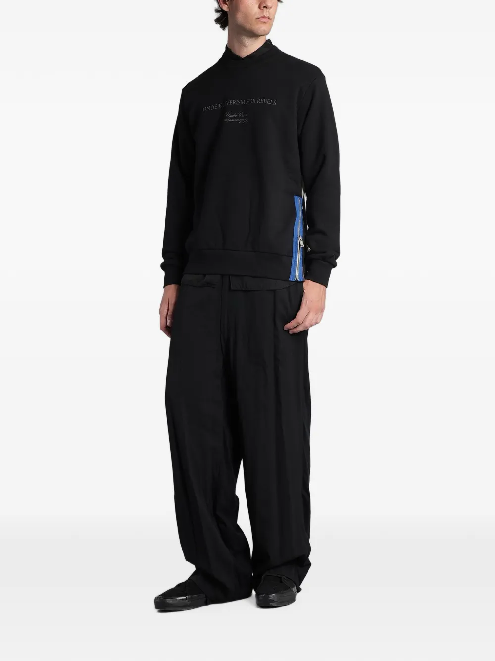 Undercover Trui met ritsdetail en tekst Zwart