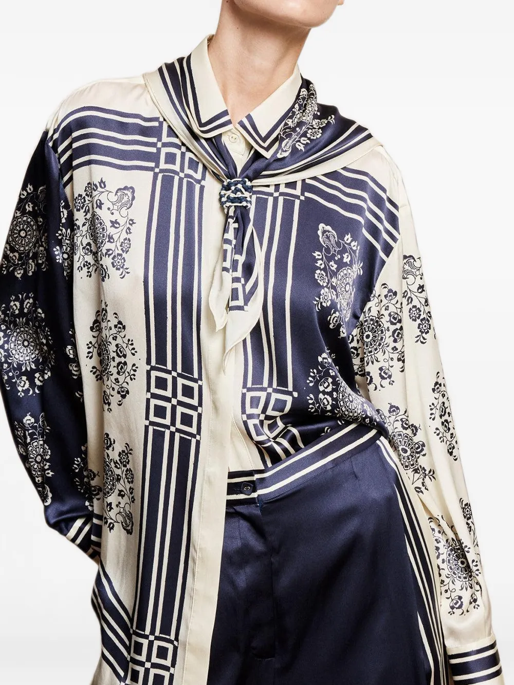 ALEMAIS Banderra zijden blouse met sjaal Blauw
