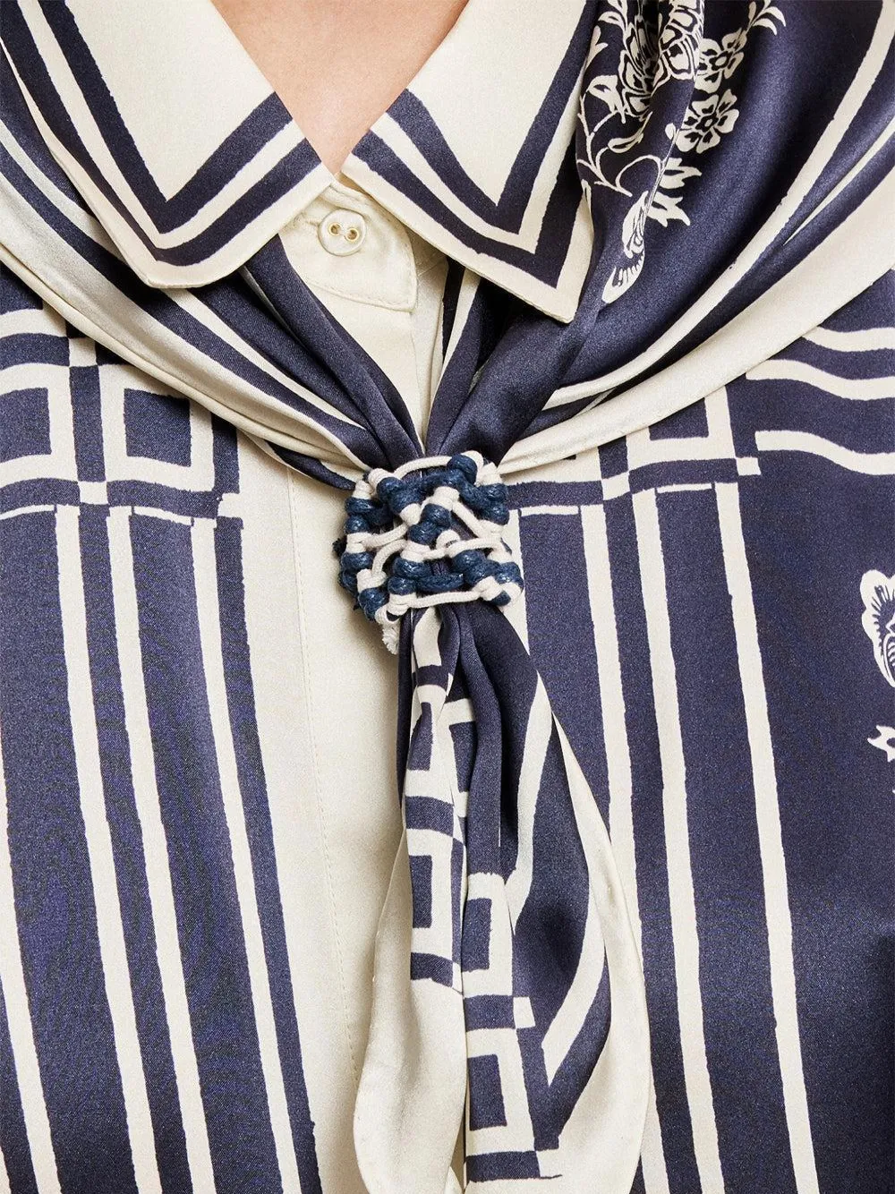 ALEMAIS Banderra zijden blouse met sjaal Blauw