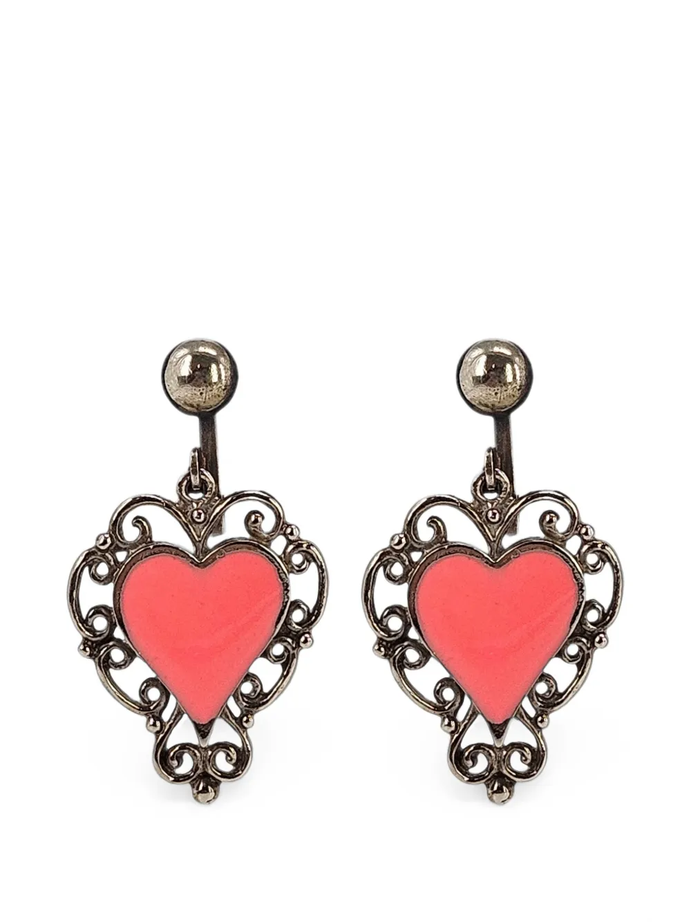 Madison 1970s Heart-motif Filigree Earrings In Red