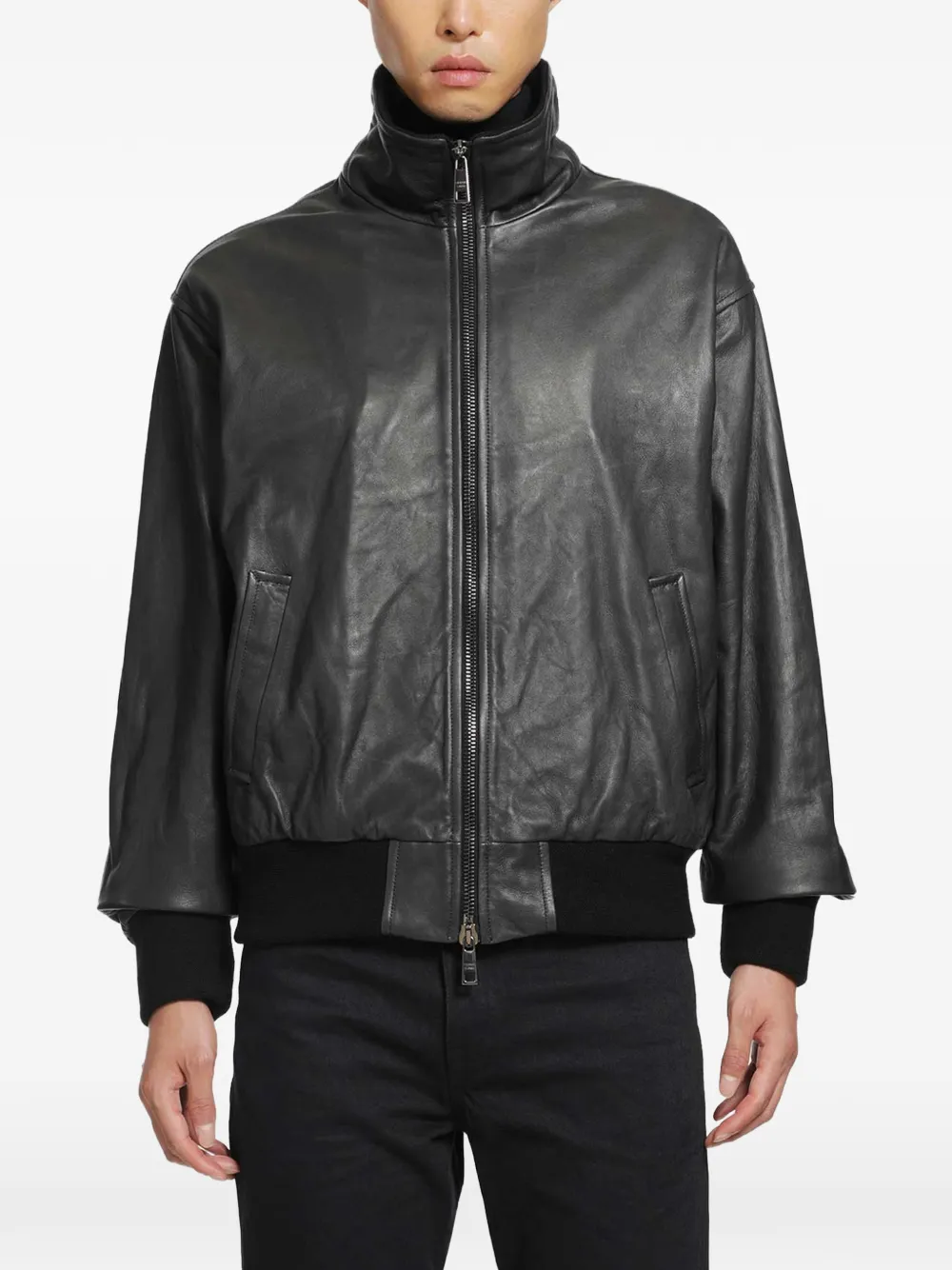 Giorgio Brato high-neck leather jacket - Nero
