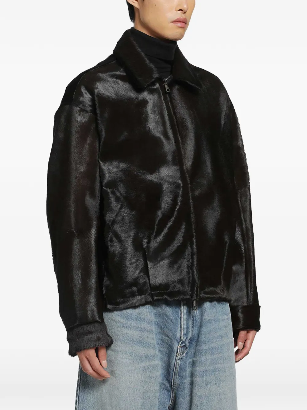 Giorgio Brato Leren jack met elastische tailleband Zwart