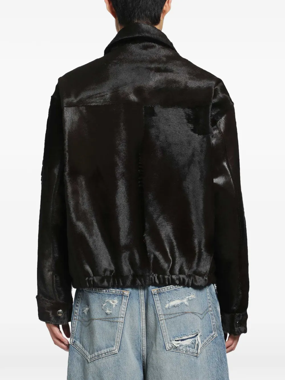 Giorgio Brato Leren jack met elastische tailleband Zwart