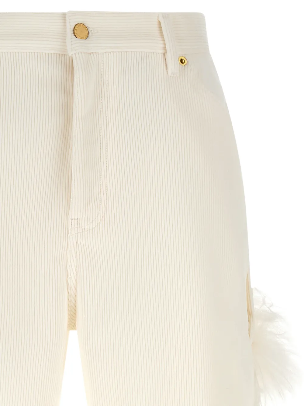 DARKPARK Lisa ribfluwelen broek met veren Wit