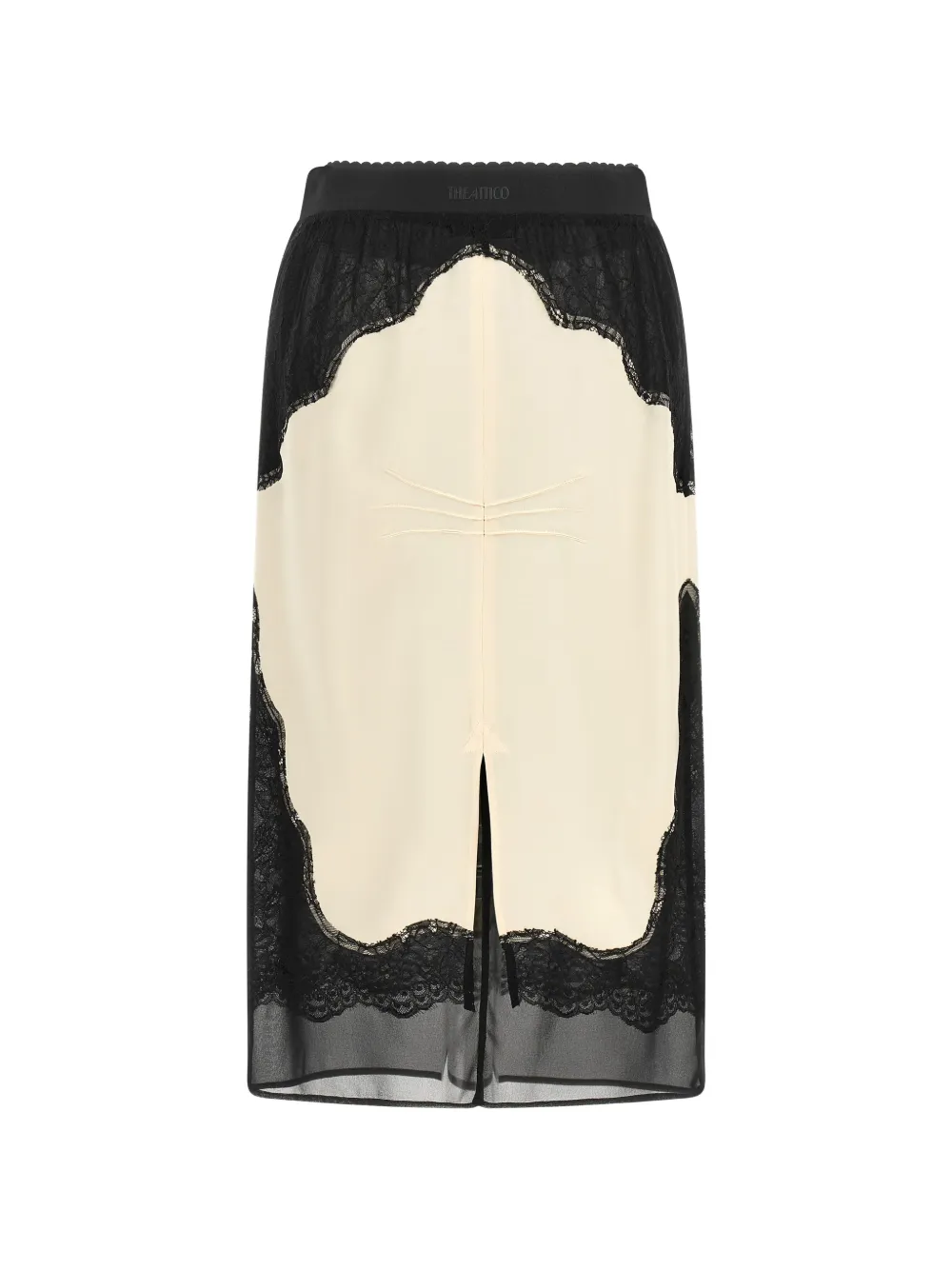 The Attico Satijnen midi-rok met kanten vlakken Beige