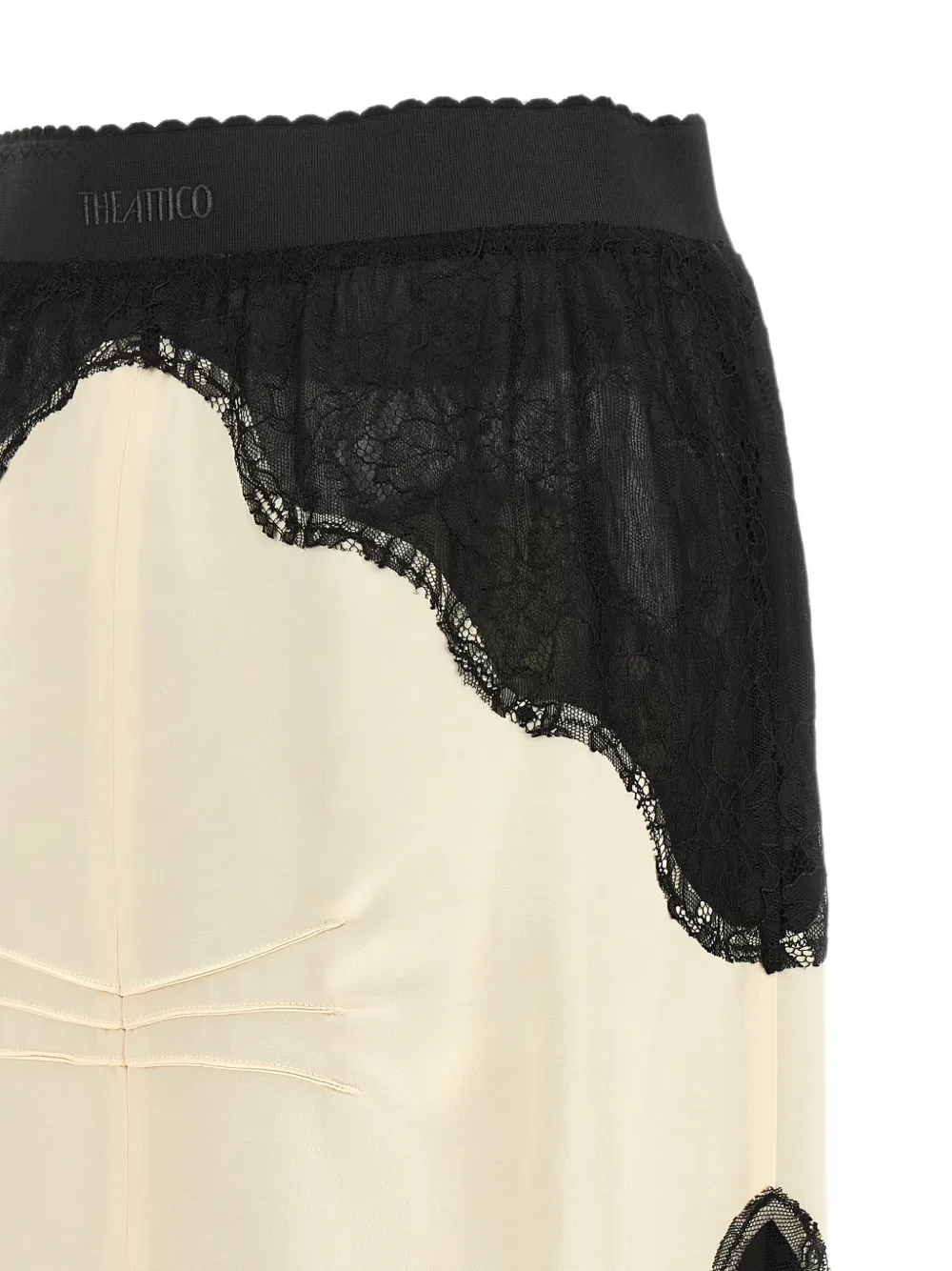 The Attico Satijnen midi-rok met kanten vlakken Beige