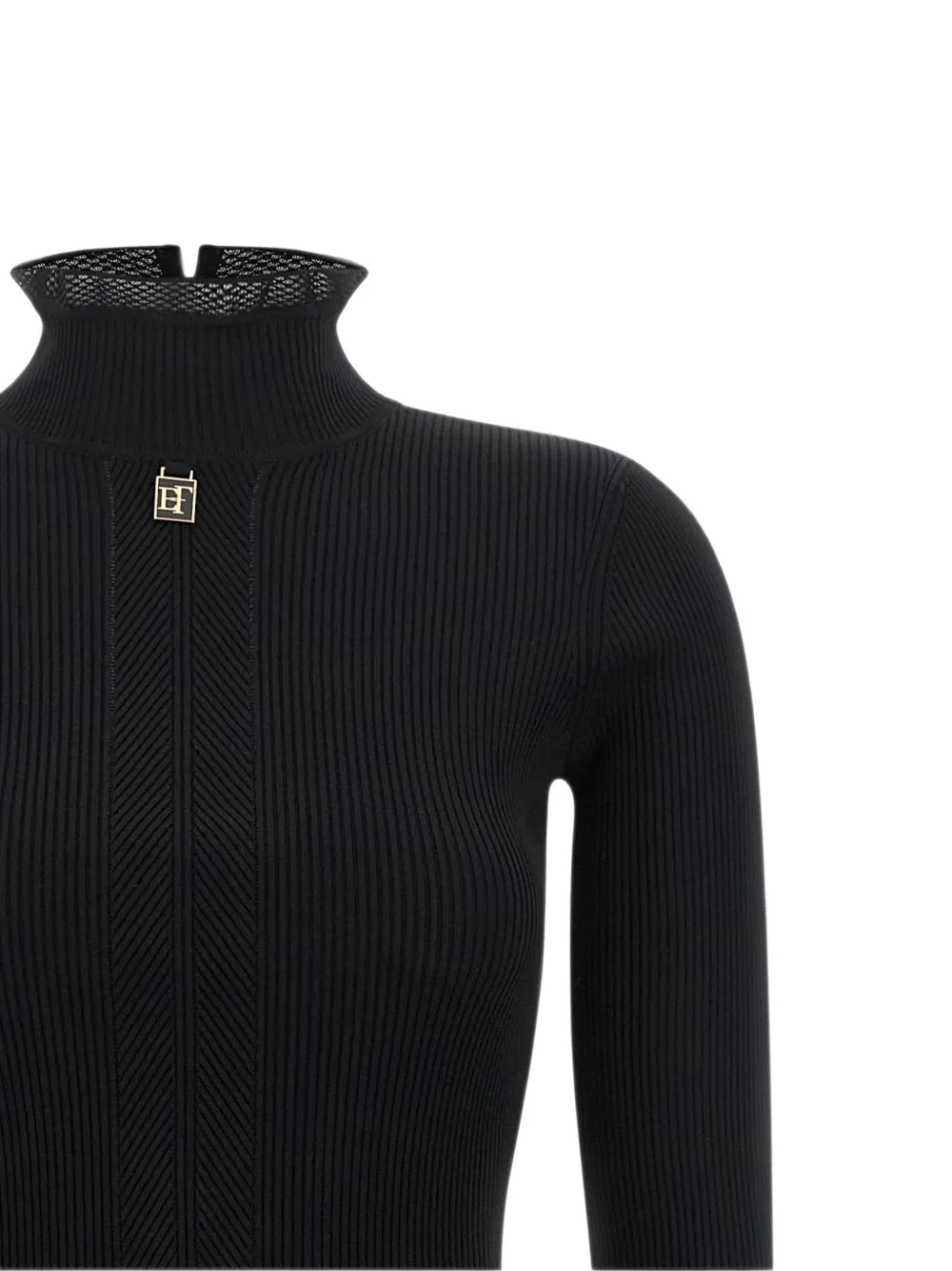 Elisabetta Franchi Gebreide jurk met logo-detail Zwart