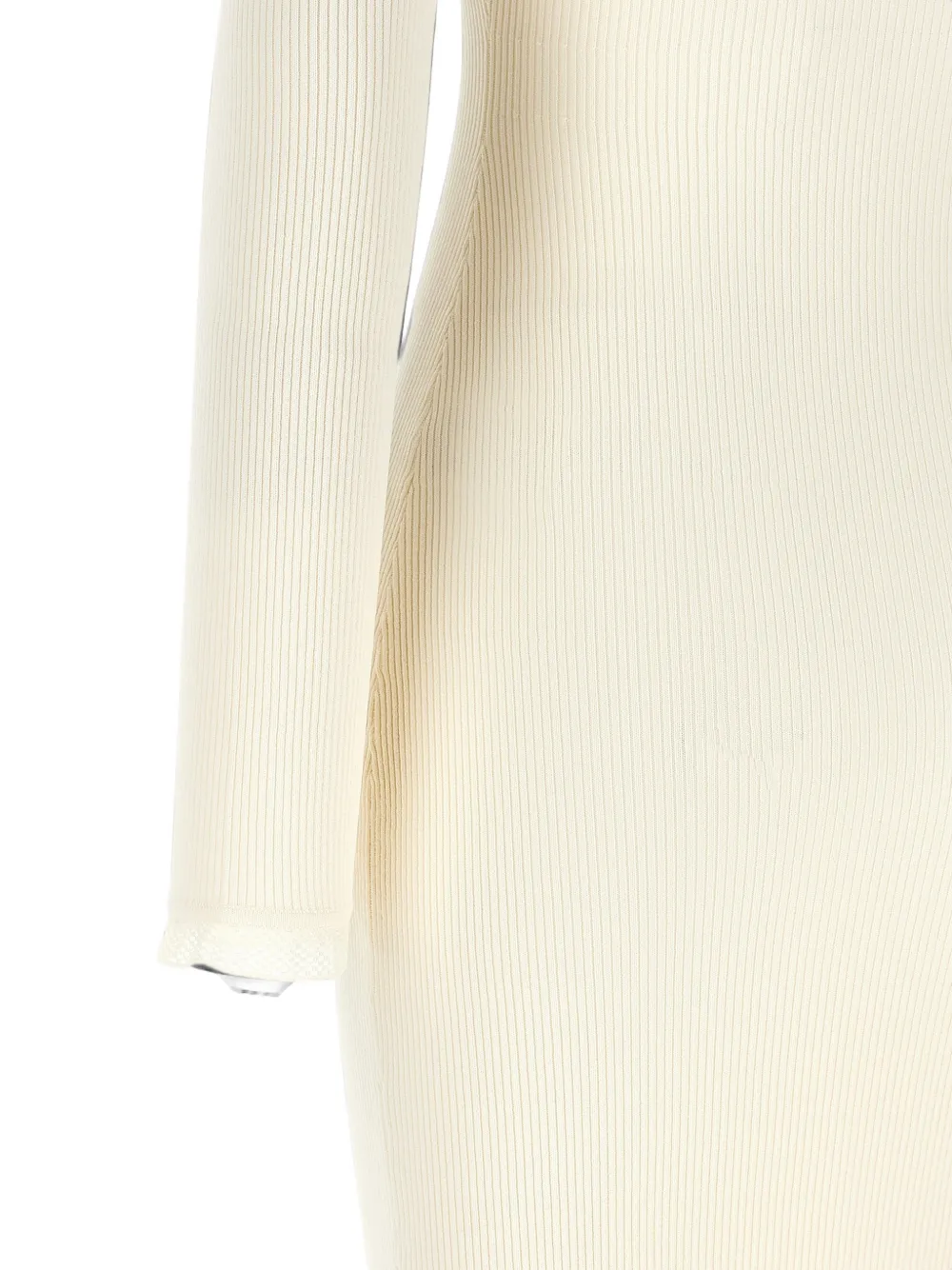 Elisabetta Franchi Ribgebreide jurk met tulen afwerking Beige