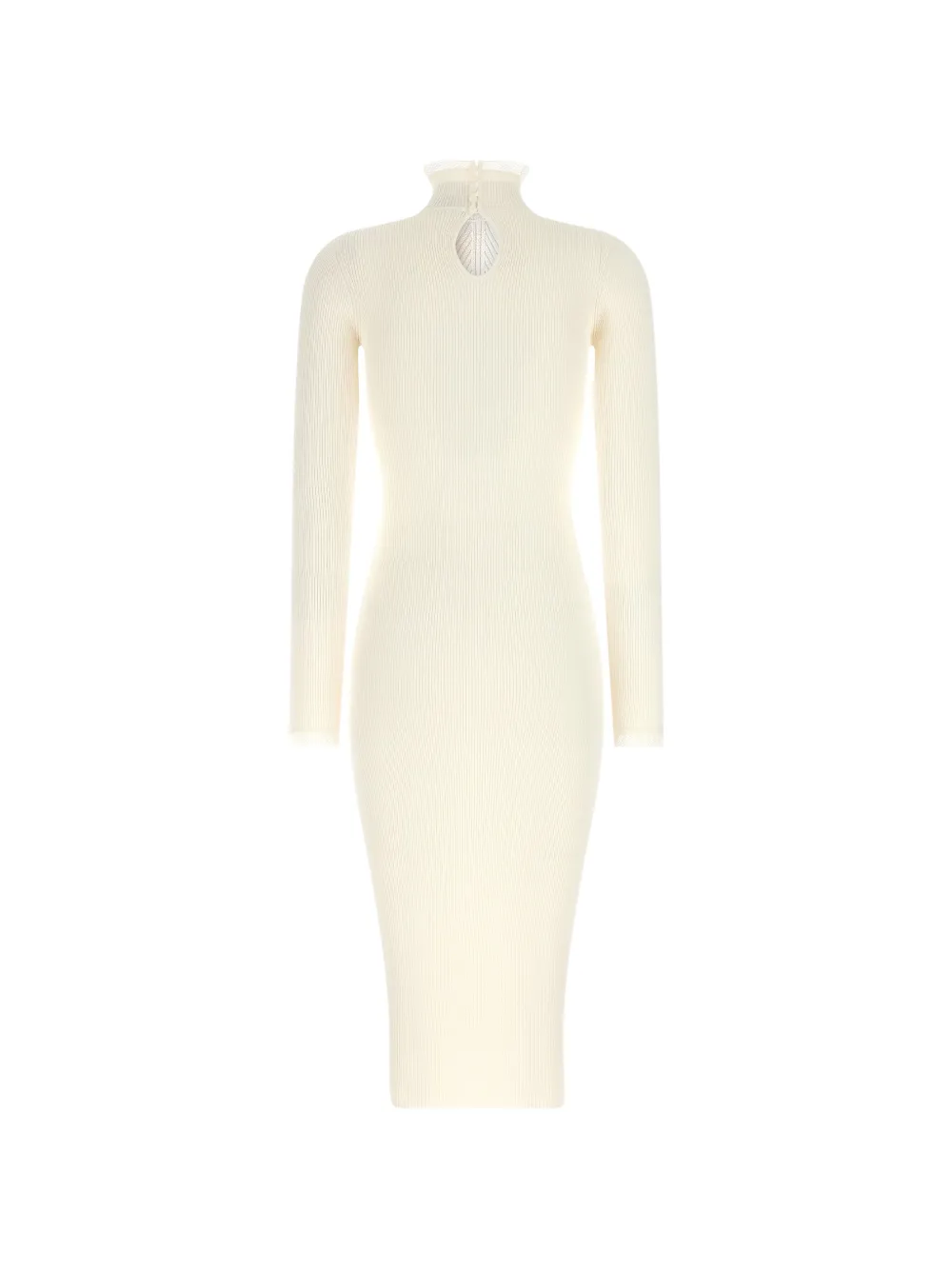 Elisabetta Franchi Ribgebreide jurk met tulen afwerking Beige