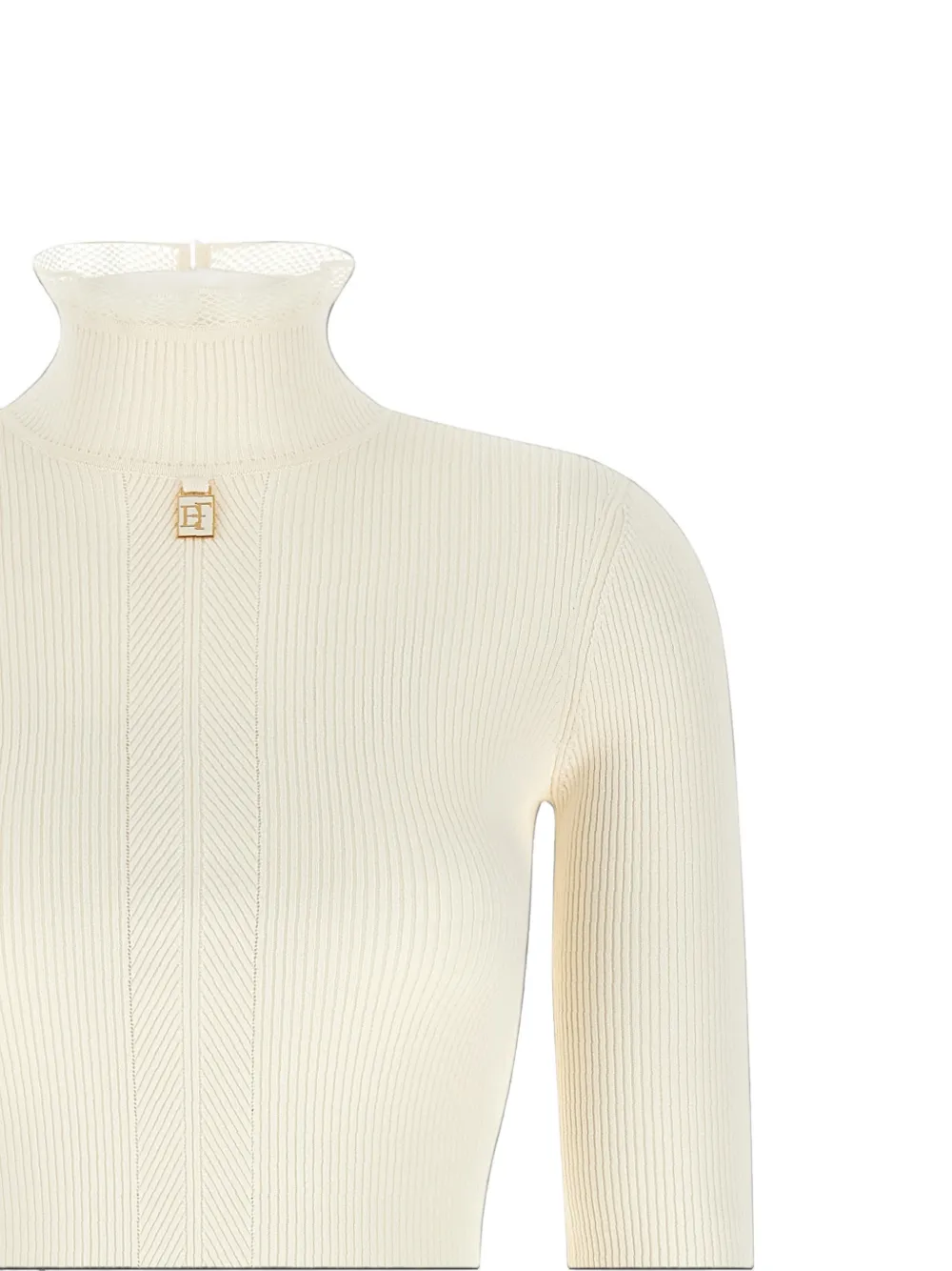 Elisabetta Franchi Ribgebreide jurk met tulen afwerking Beige