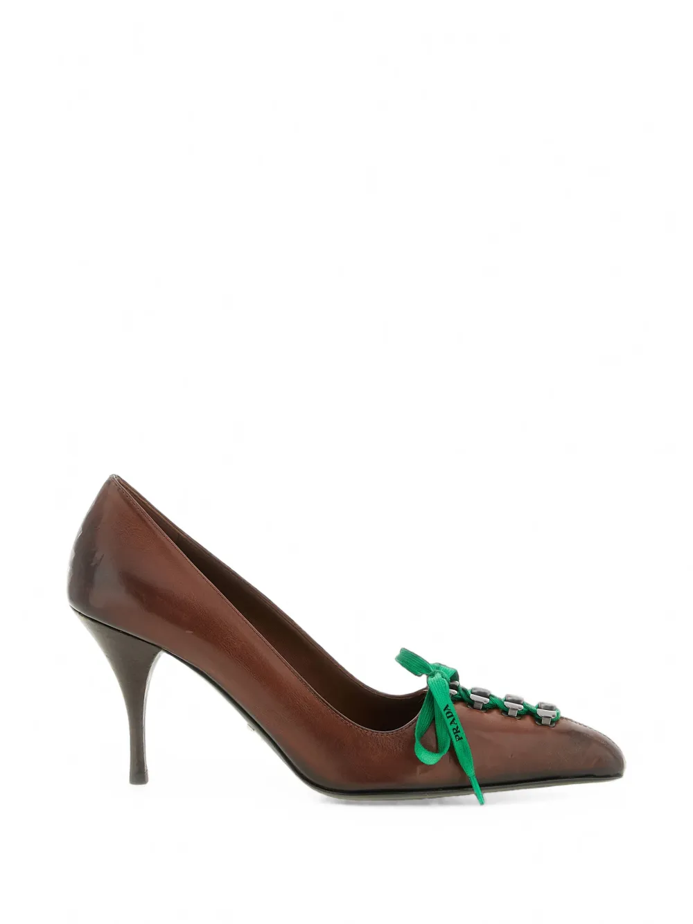 Prada lace-up antiqued leather pumps - Marrone