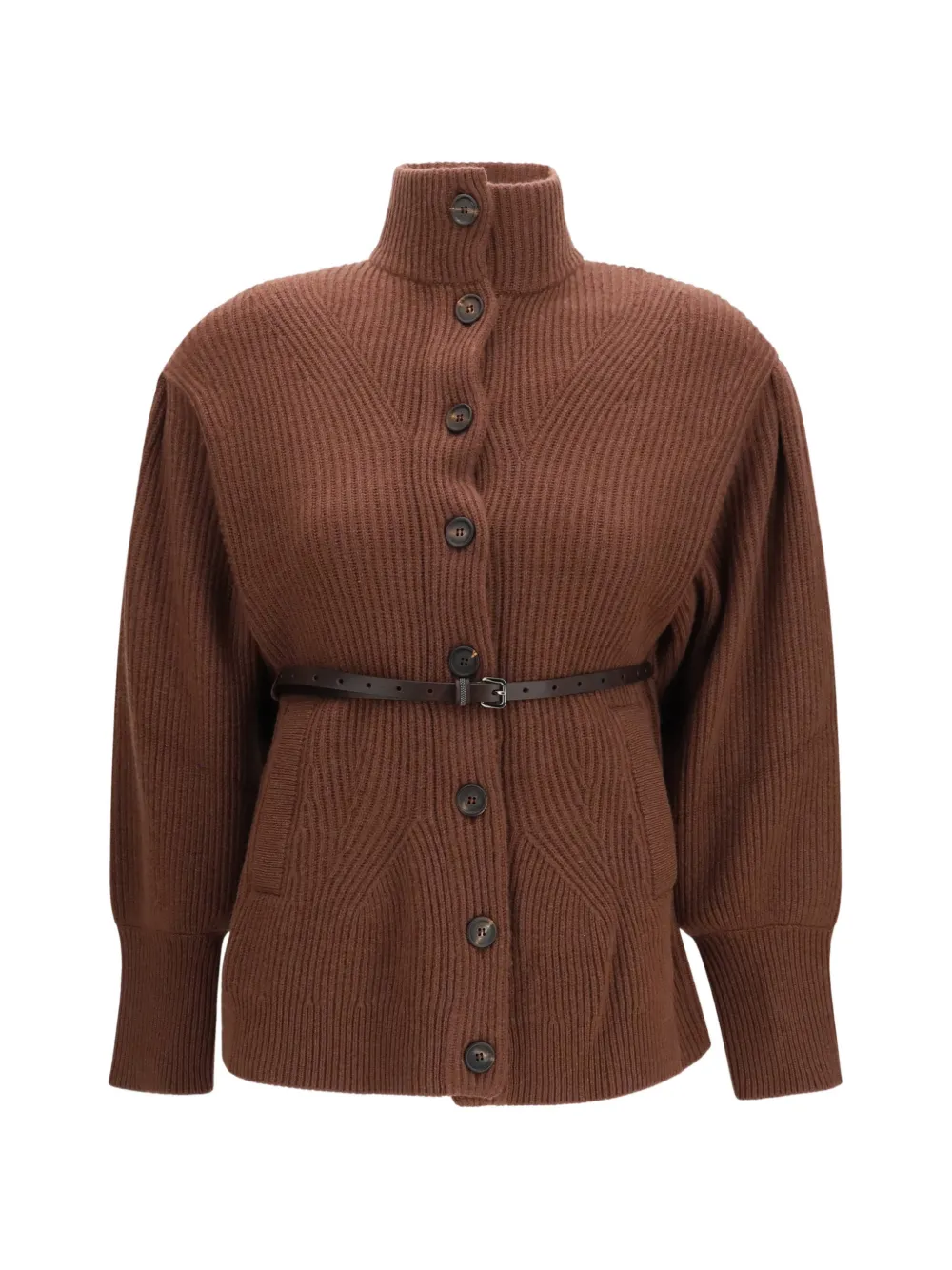 Brunello Cucinelli belted ribbed-knit cardigan - Marrone