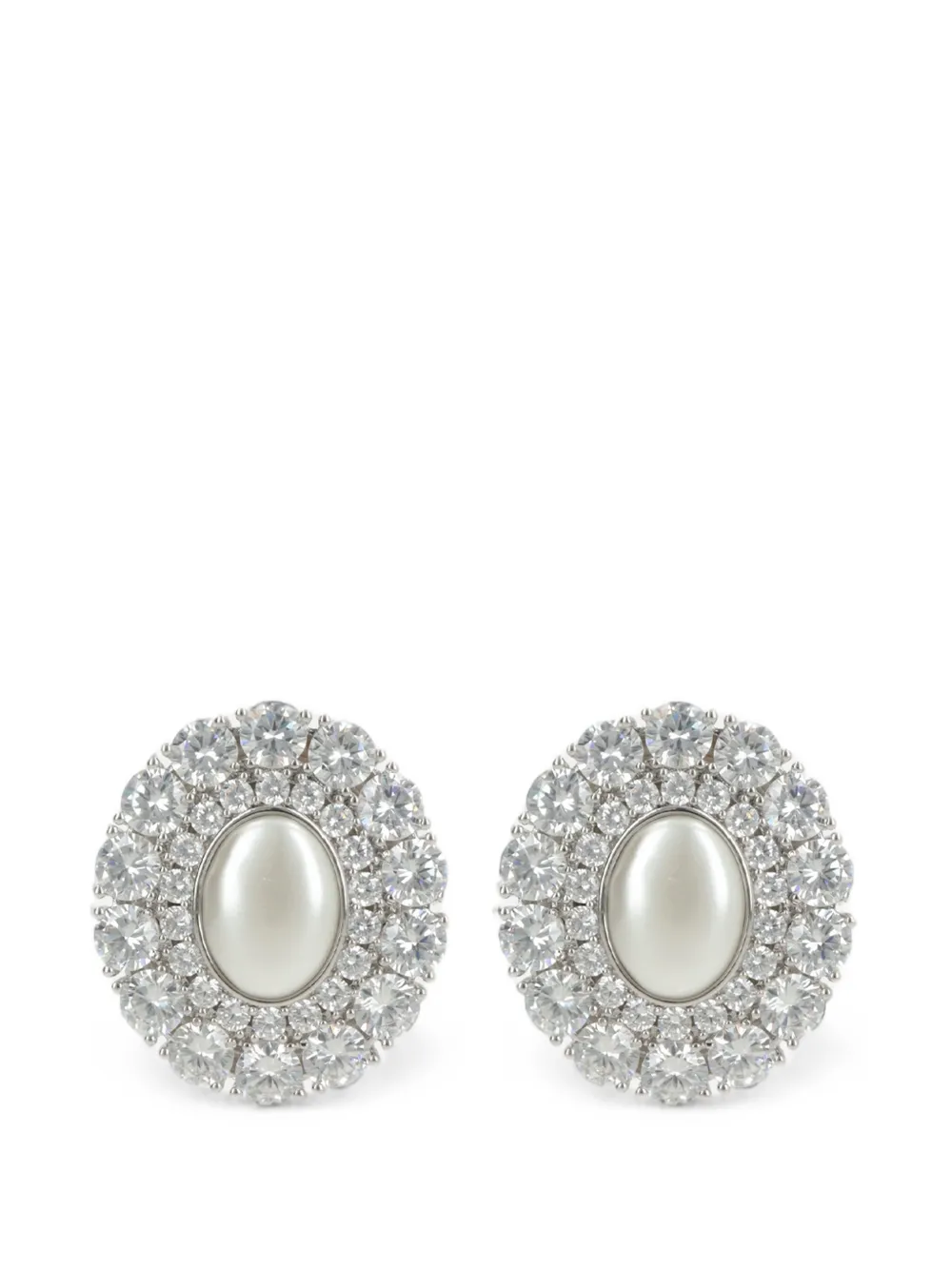 Self-Portrait crystal-embellished oval earrings - Argento