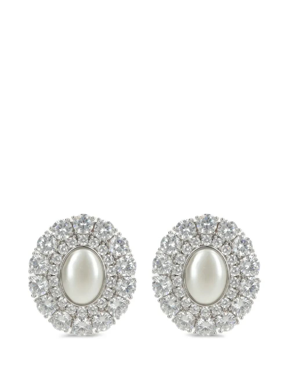 Self-Portrait crystal-embellished oval earrings - Argento