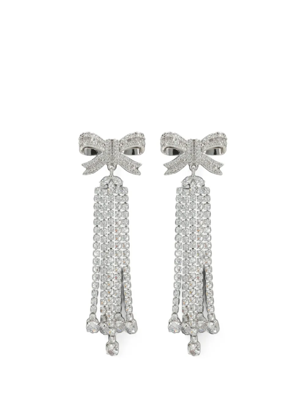 Self-Portrait bow-shaped crystal-fringe earrings - Argento