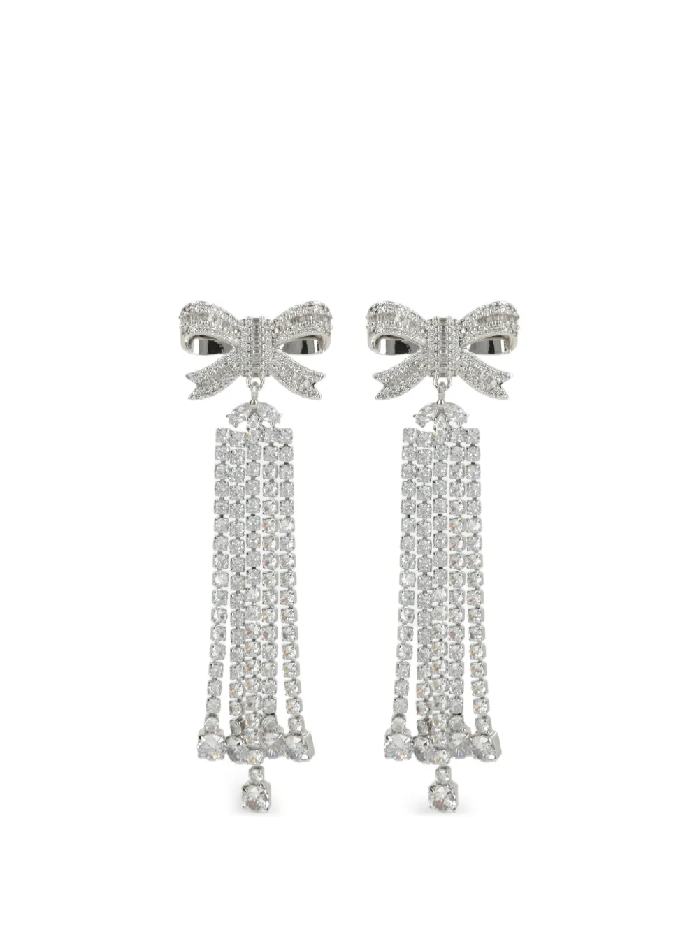Self-Portrait bow-shaped crystal-fringe earrings - Argento