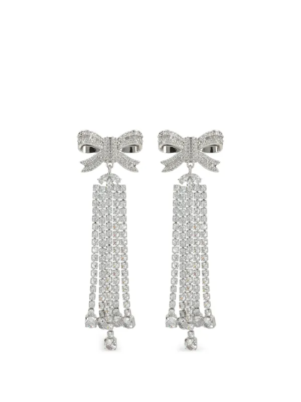 Self-Portrait Bow-shaped Crystal-fringe Earrings in Silver