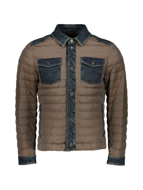 Moorer denim-panelled quilted jacket