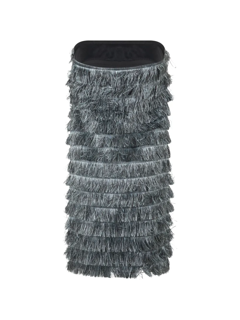 Alberta Ferretti fringe-detail strapless mini dress Grijs