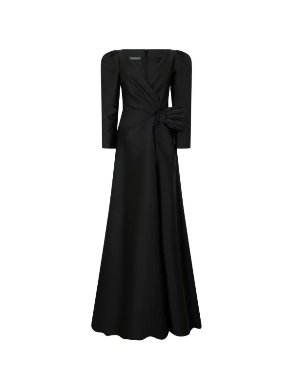 alberta ferretti black dress bow-detail V-neck Maxi | White House Black Market Print_Geometric creating a silhouette thats Color:Basil