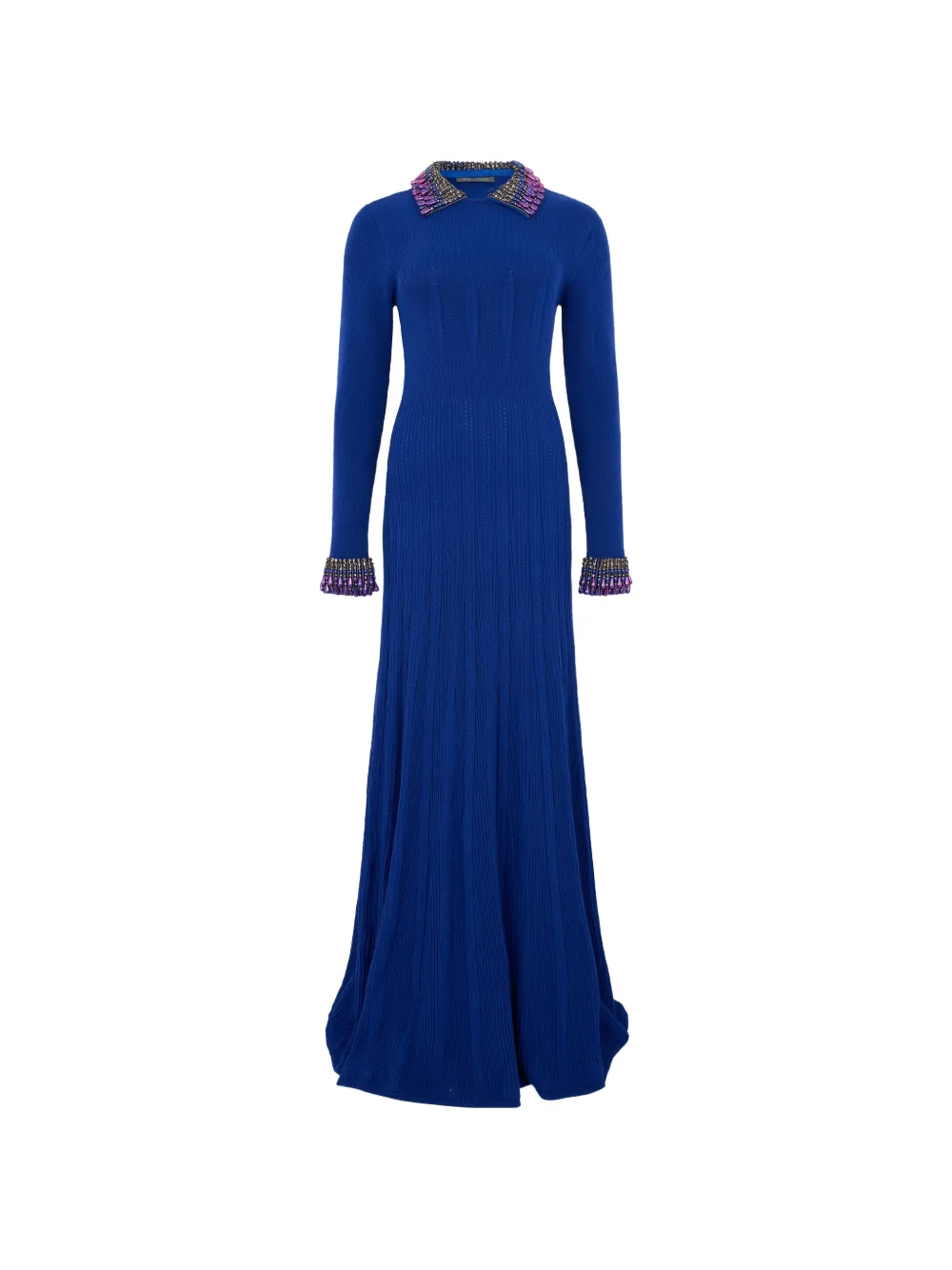 Alberta Ferretti bead-embellished ribbed maxi dress - Blau