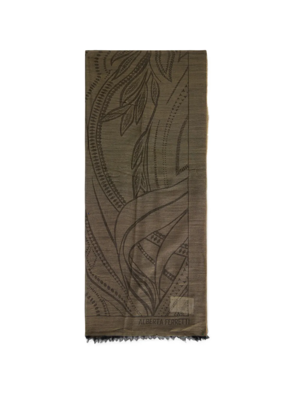 Alberta Ferretti leaf-pattern frayed-edge scarf - Braun