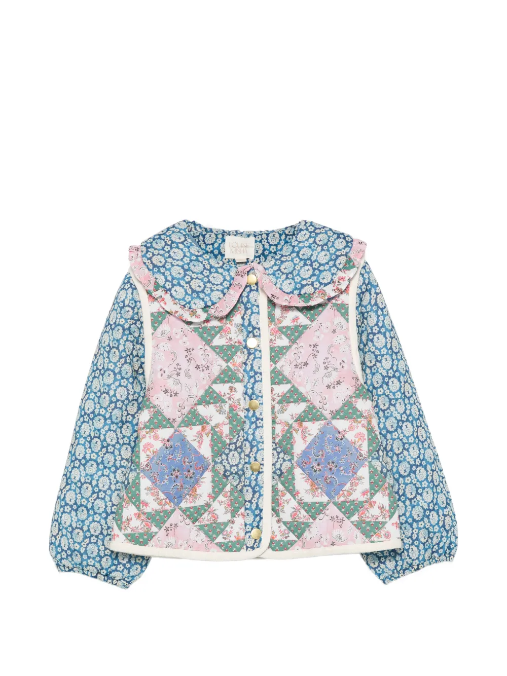 LOUISE MISHA KIDS floral-patchwork quilted jacket - Blu
