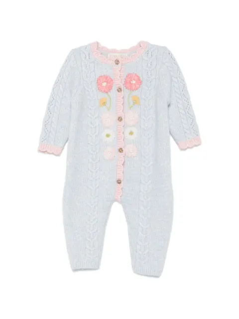 LOUISE MISHA KIDS floral-embroidered cable-knit romper