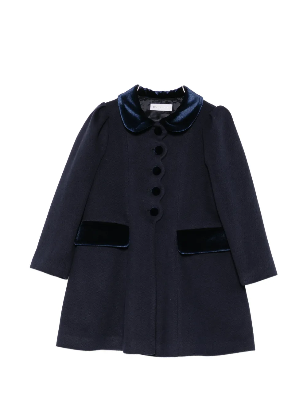 Colorichiari scalloped velvet-trim coat - Blau