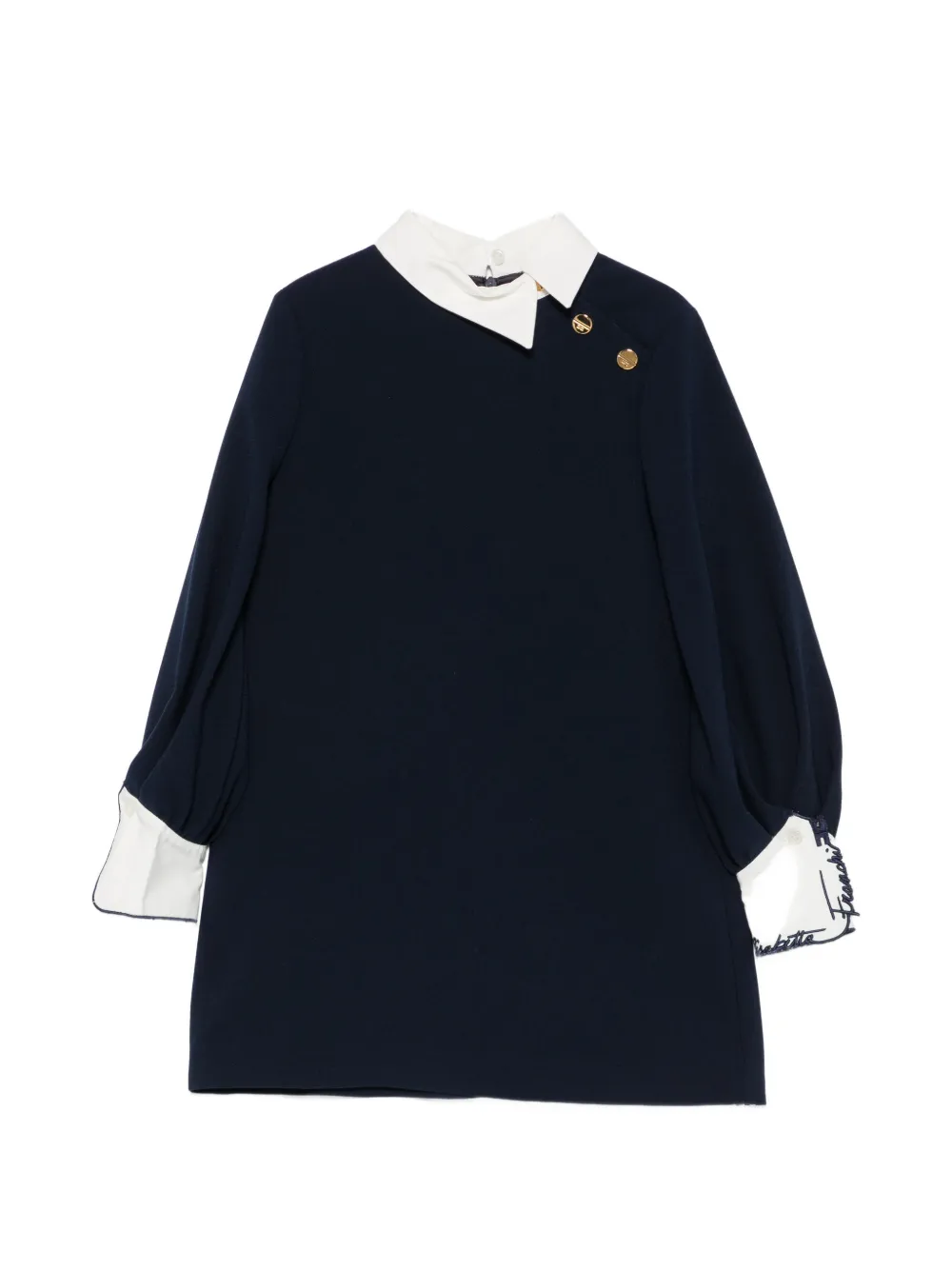 Elisabetta Franchi La Mia Bambina Jurk met contrasterende kraag en geborduurd logo Blauw